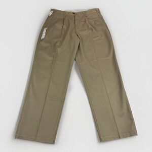 Croft Barrow British Twill Khaki Mens 38x32 Beige Pleated Stretch Wrinkle Resist